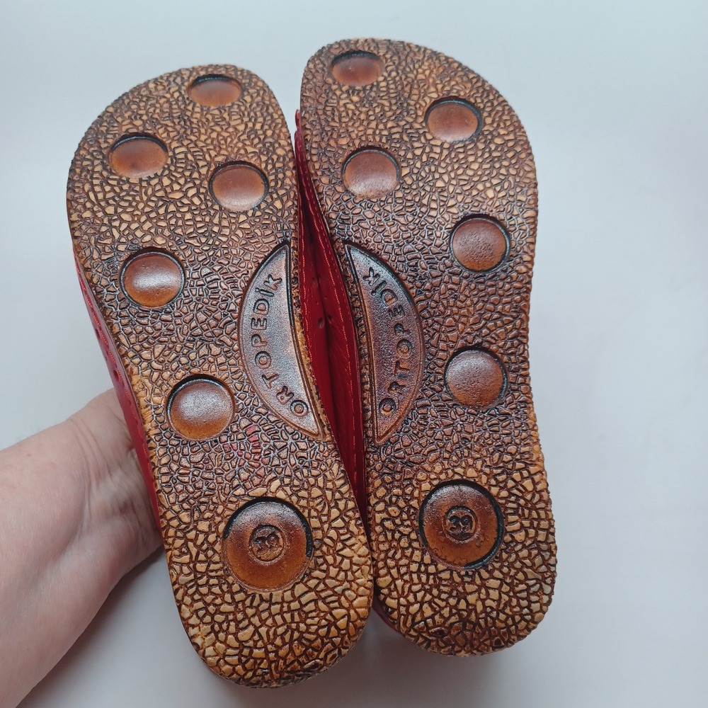 Sheridan Mia Red Leather Floral Wedge Sandals Womens Slides Multi Color Flowers - Picture 12 of 13